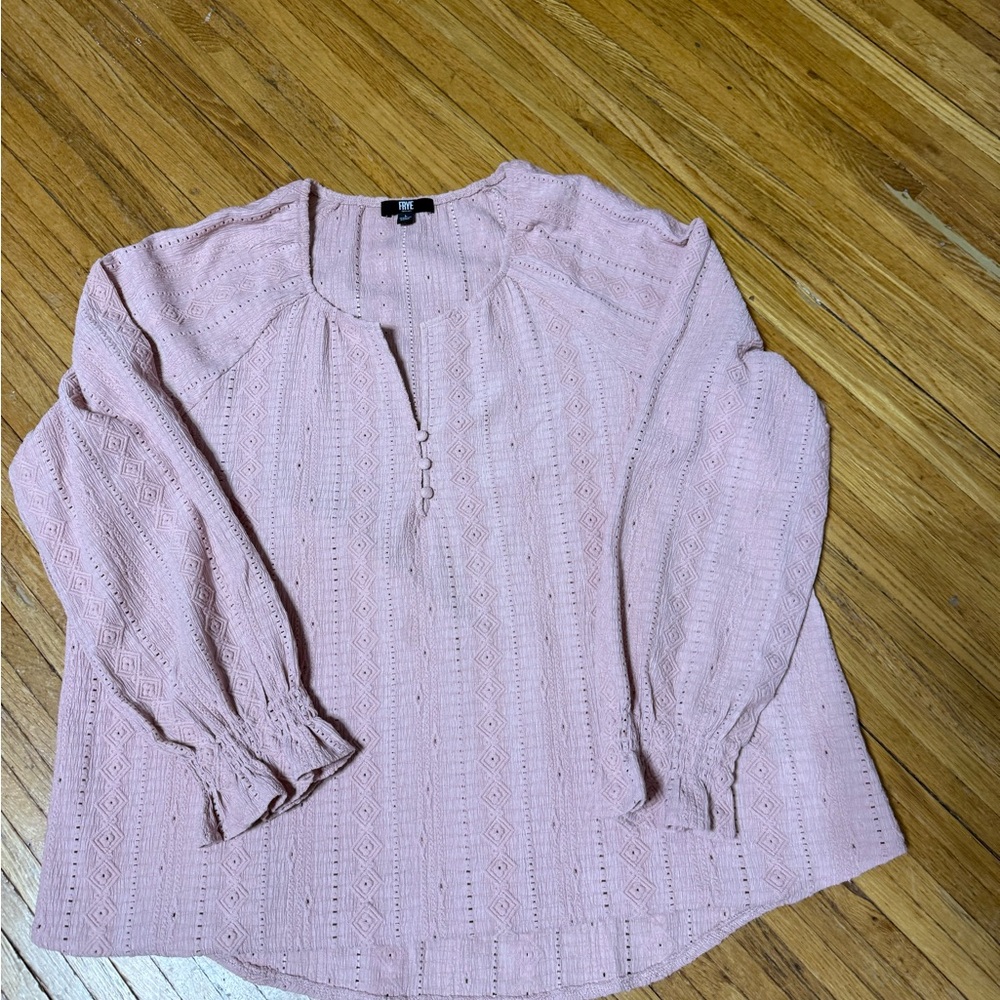 Frye Light Pink Eyelet Button-Pleat Peasant Blouse - Picture 2 of 3